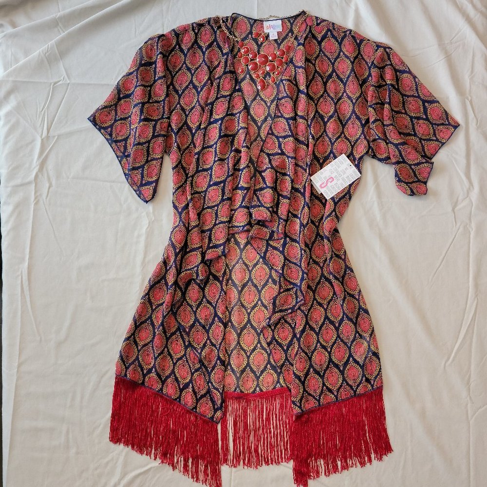LulaRoe Fringed Monroe Kimono- Small